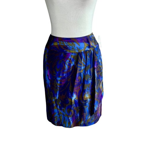 Ellen Tracy Vintage 80s Purple Abstract Print 100% Silk Skirt NWT Size 6 P - Picture 1 of 9
